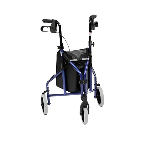 The 3 Wheel Aluminum Rollator featuring a lightweight aluminum frame, ergonomic handgrips, and large 17.5cm wheels for easy maneuverability and enhanced stability on various surfaces.