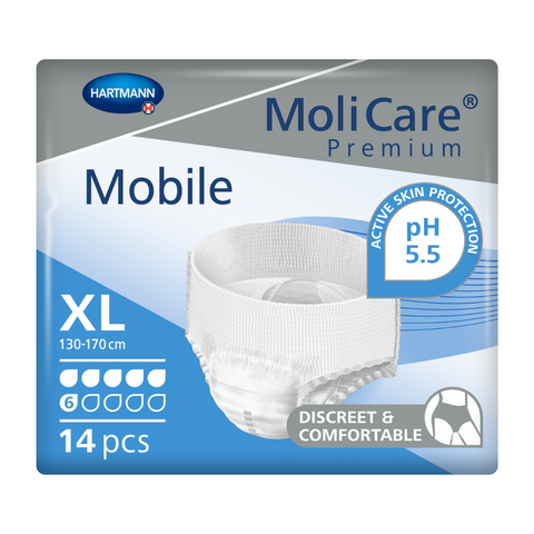 Image of MoliCare Premium Mobile 6-Drop Incontinence Pants size Extra Large. Designed for moderate incontinence, these pants provide discreet and reliable protection.