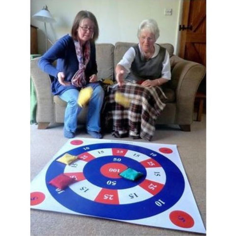 The target mat game is made from durable PVC, it rolls up for easy storage and comes with 4 assorted coloured bean bags.